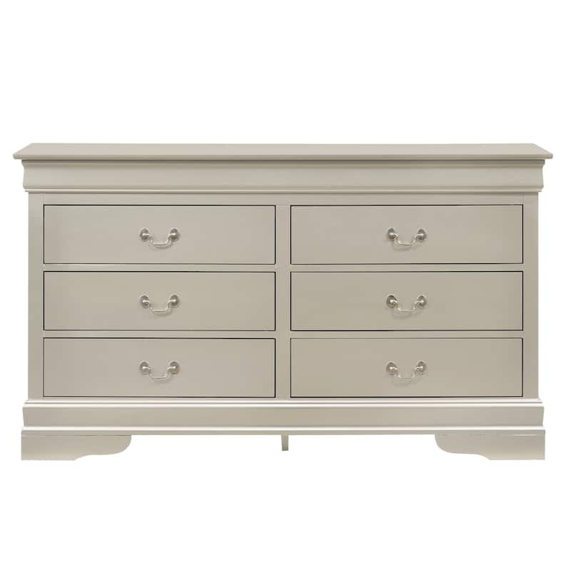 6-Drawer Wooden Bedroom Dresser - 57" - Silver Champagne
