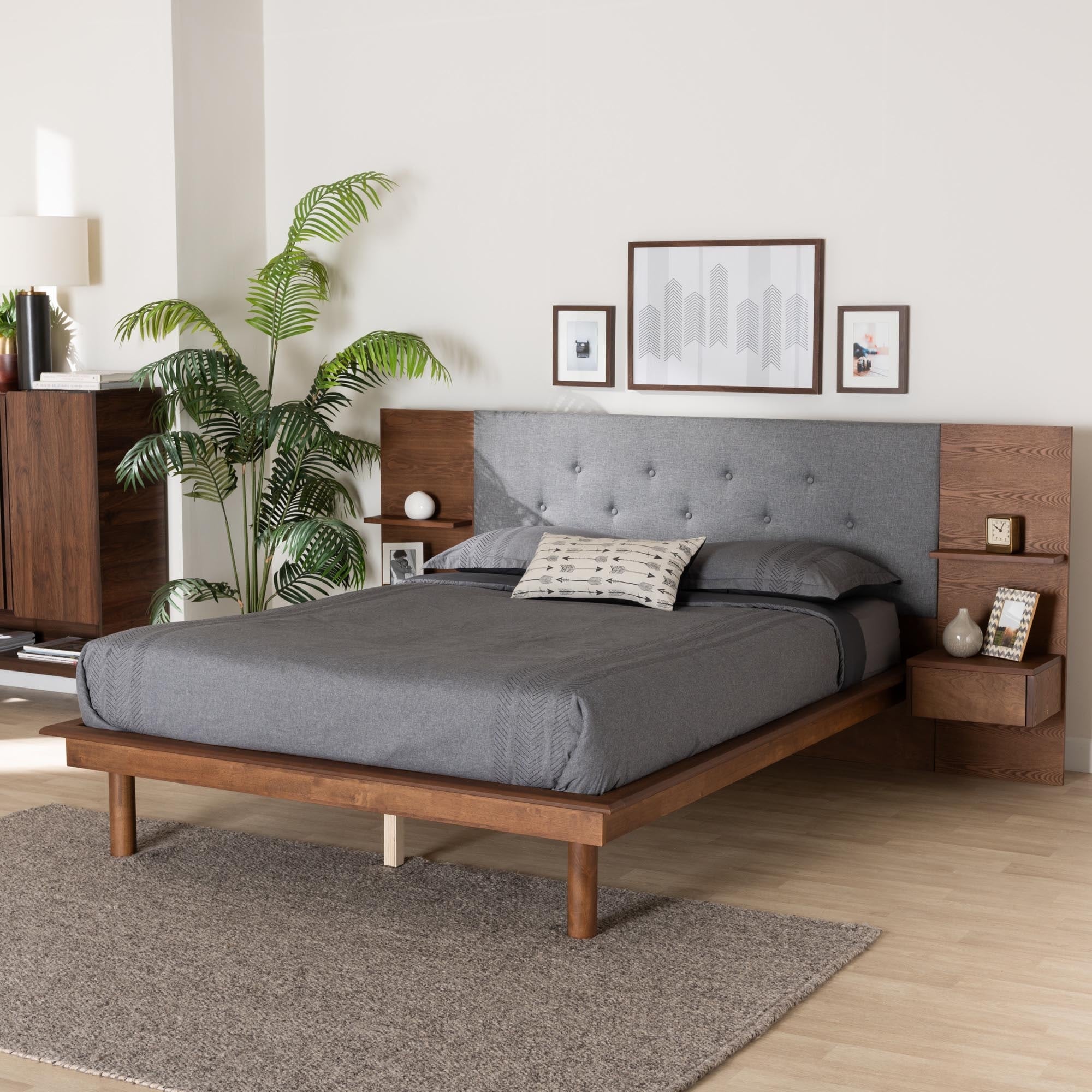 Queen bed frame with new arrivals built in nightstands