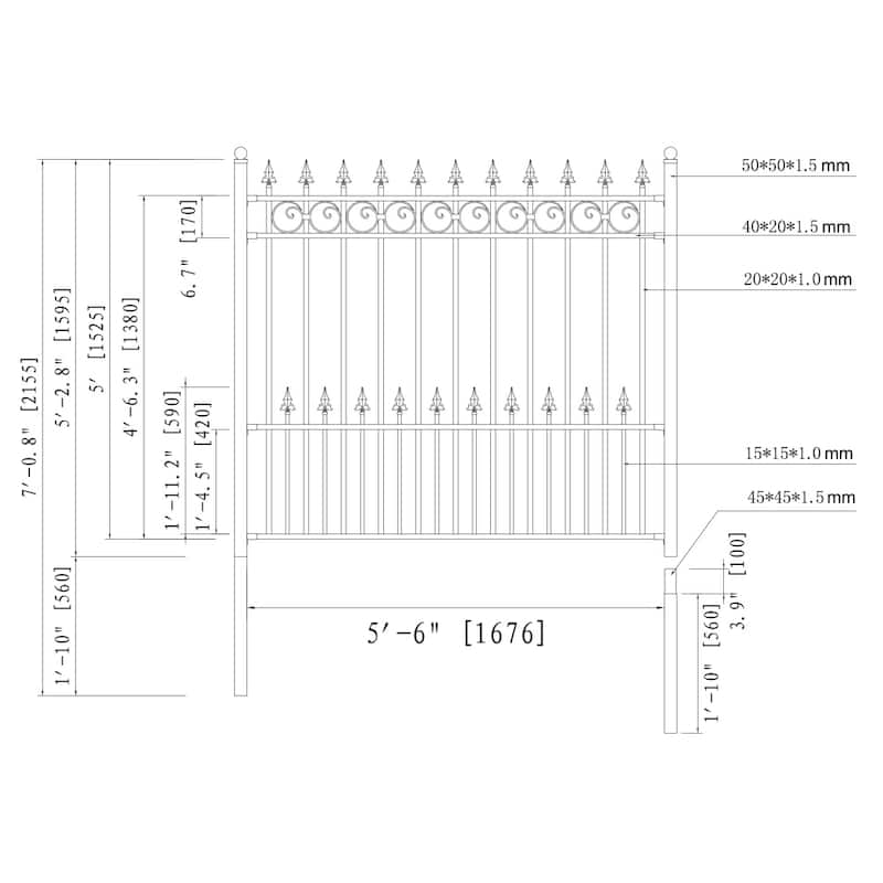 ALEKO DIY Garden Yard Privacy Steel Fence Panel 5.5'x5' Prague Style - 5 ft x 5.5 ft