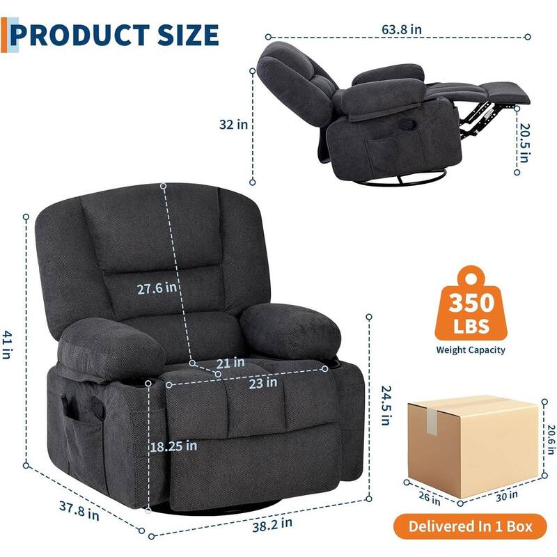 360° Swivel Massage and Heating Rocker Recliner Chairs for Living Room, Bedroom