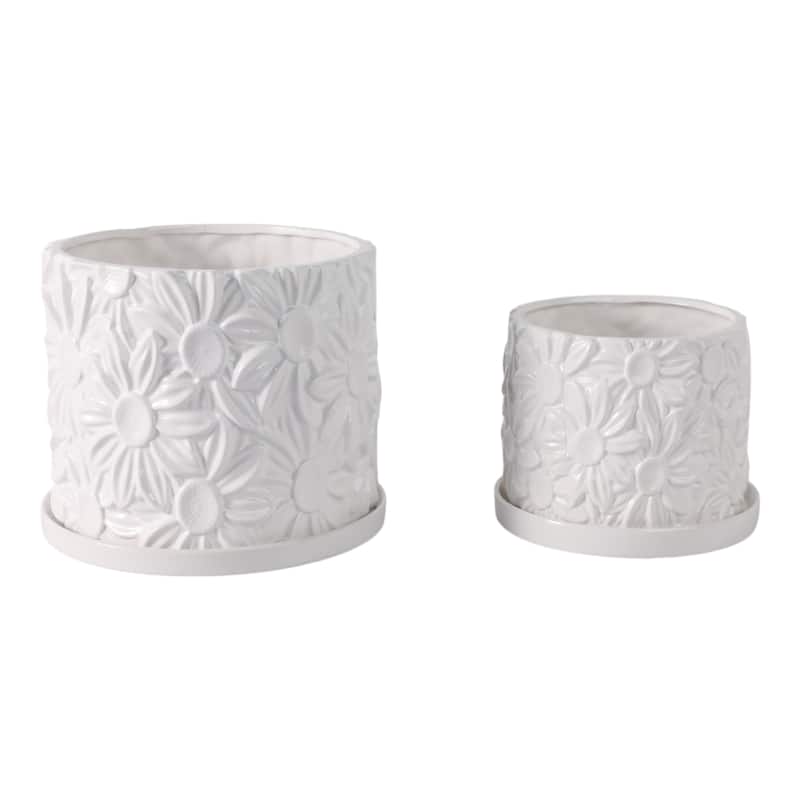Decorative Ceramic Daisy Flower Planters - Set of 2