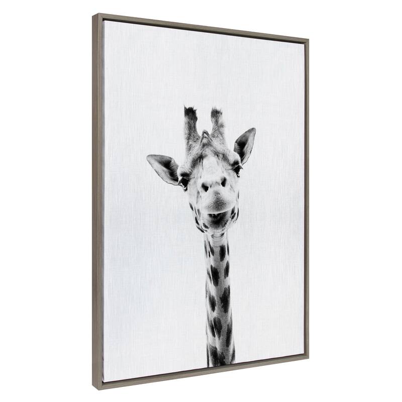 Kate and Laurel Sylvie Giraffe Framed Canvas by Simon Te Tai - 31.5x41.5 - Plastic - Grey