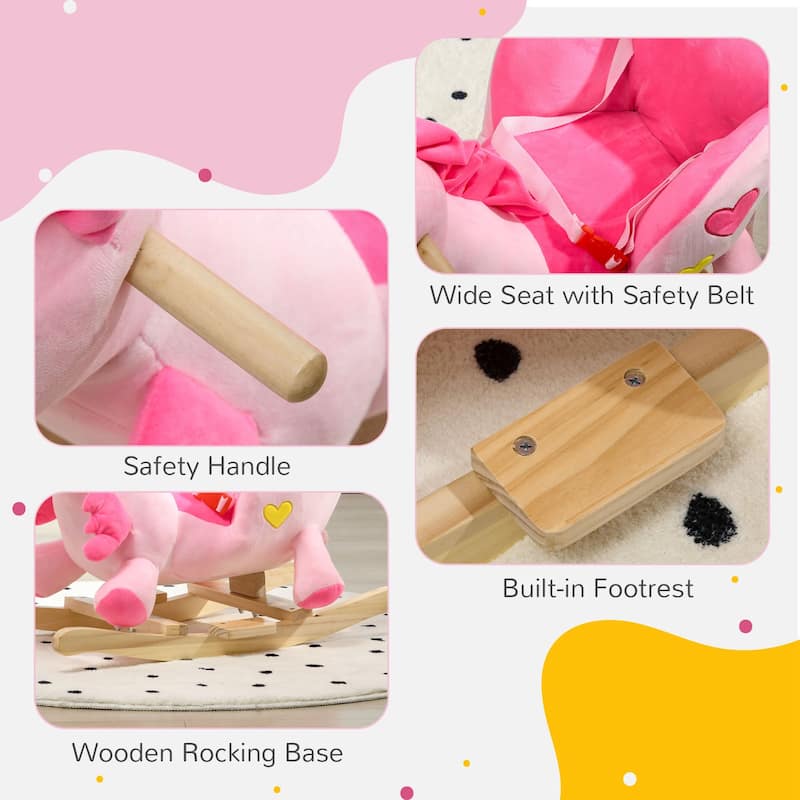 Qaba Baby Rocking Horse, Ride on Unicorn with 32 Songs, Toddler Rocker Toy with Wooden Base Seat Safety Belt for 1.5-3 Year Old