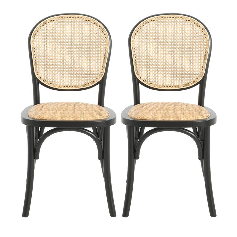 Roomfitters Rattan Dining Chairs Set of 2, Curved Wood Frame with Woven Backrest, Modern Bistro Seating