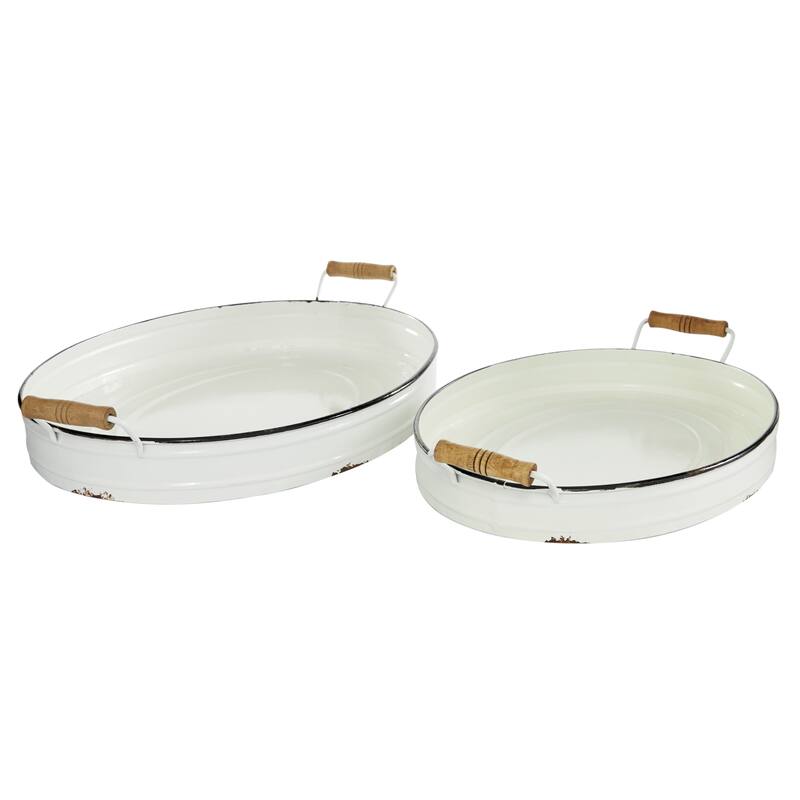 White Iron Farmhouse Tray (Set of 2) - 21 x 15 x 4