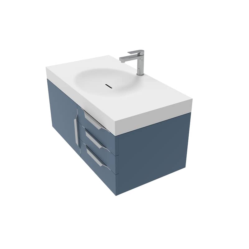 Thames 36" Shallow Basin Wall Mounted Bathroom Vanity Set w/ White Top