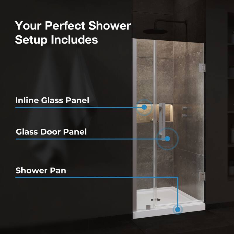 OVE Panama Alcove Frameless Pivot Hinge Shower Door Kit with Base Pan, 2025