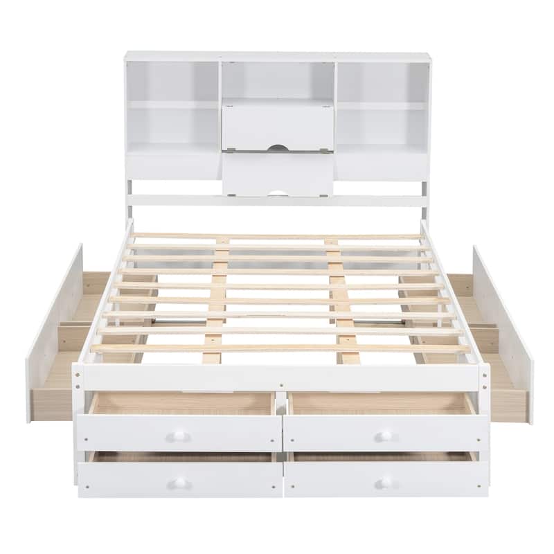 King Size Platform Bed with Storage Headboard and 8 Drawers