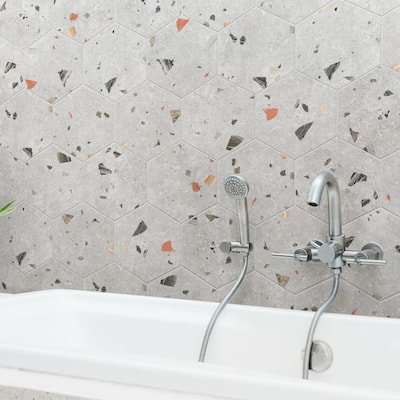 Merola Tile Sonar Hex Silver 8-5/8" x 9-7/8" Porcelain Floor and Wall Tile