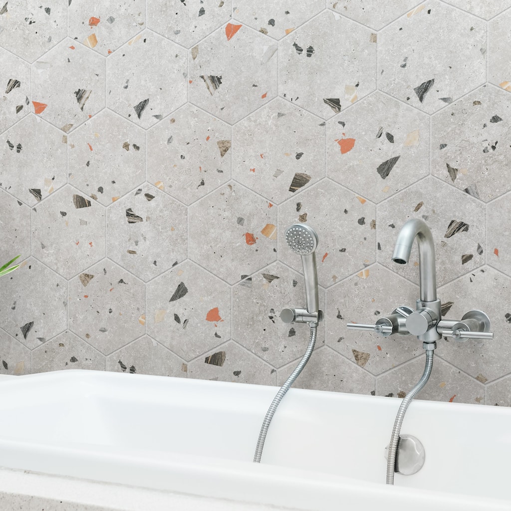 Merola Tile Sonar Hex Silver 8-5/8" x 9-7/8" Porcelain Floor and Wall Tile