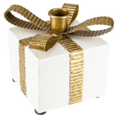 4.5" Metal Gift Box Christmas Taper Candle Holder