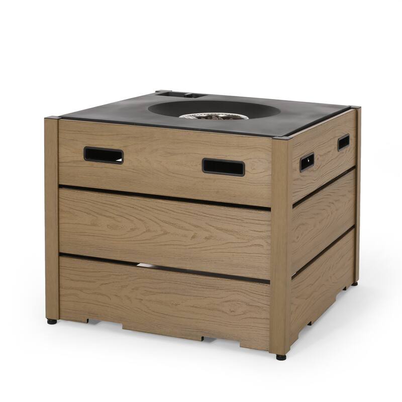 Roomfitters Outdoor Square Propane Fire Pit Table, 31'' WPC Base Gas Fireplace with 40,000 BTU Burner and Lava Rocks