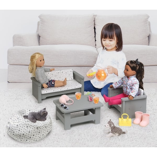 slide 2 of 4, Badger Basket Living Room Furniture Set for 18 inch Dolls - Gray/White