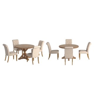 Krakova X-Base Round Table With Premium Tufted Rolled Back Parsons ...