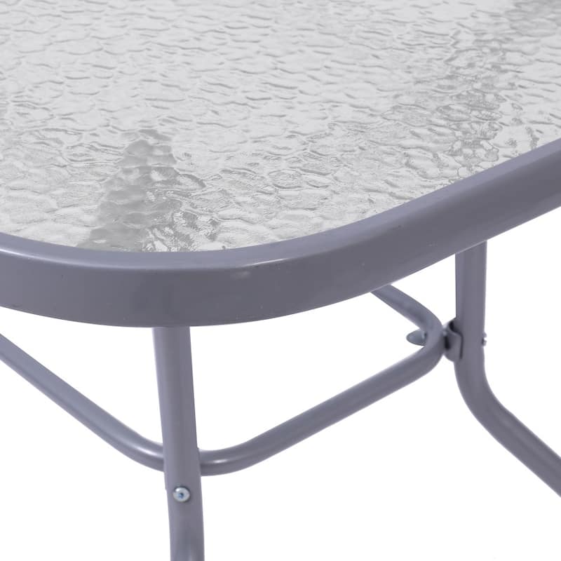 Commercial Tempered Glass and Steel Patio Table with Umbrella Hole - N/A