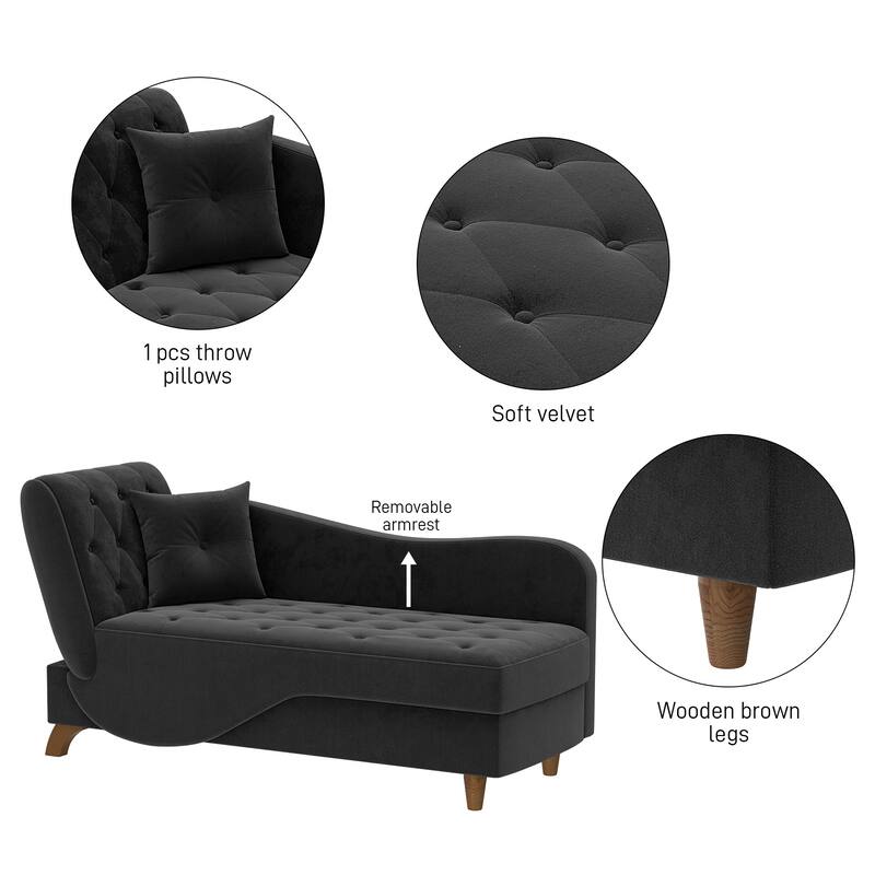 Ouyessir Upholstered Storage Chaise Lounge Chair with Left Armrest & Lumbar Pillow