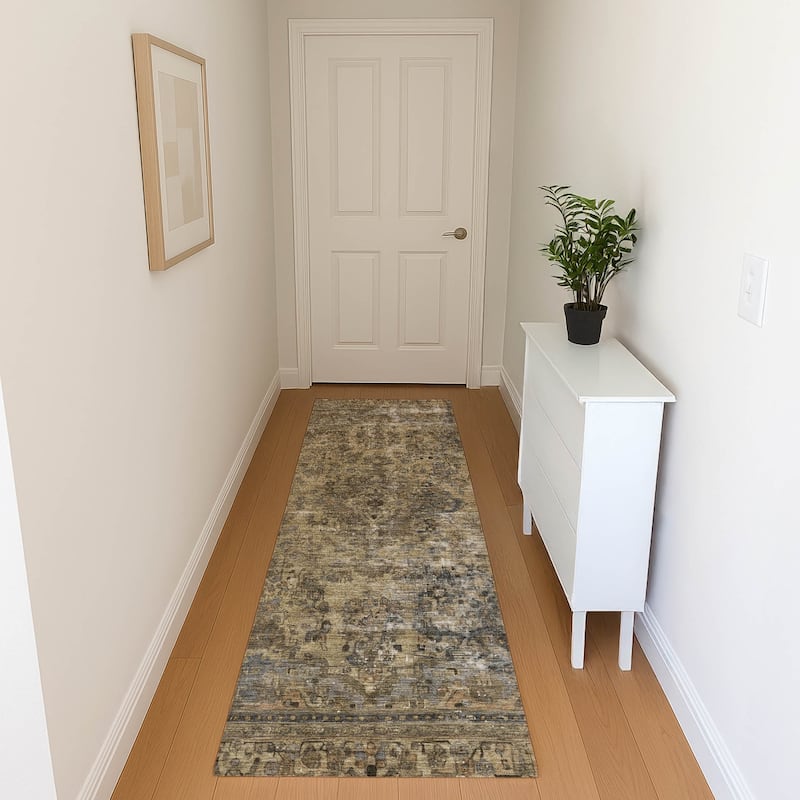 Premium Washable Super Soft Vintage Traditional Mayfield Rug - Brown - 2'3" x 7'6"