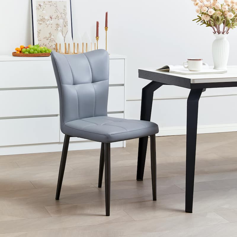 Set Of 2 High-Back Dining Chairs With Ergonomic Design: Wrought Iron Frame, Leather Seat, And High-Rebound Sponge Cushions