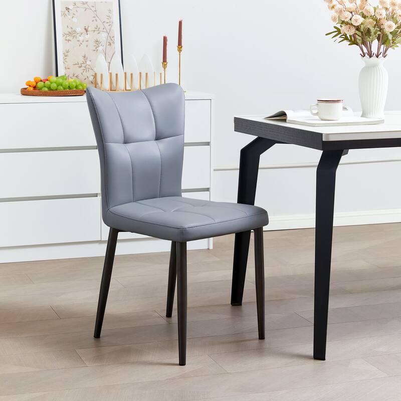 Set of 2 Side Chair Vanity Chair Office Chair Light Gray Leather Upholstered Dining Chair with Iron Legs
