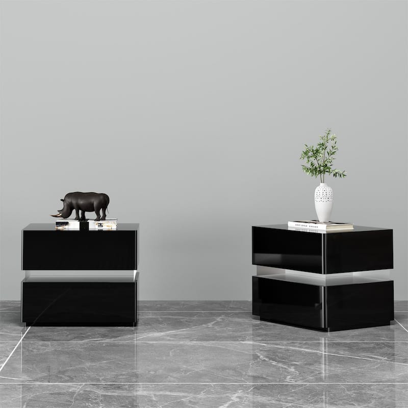 17.72'' H Smart Led Nightstand with Charging Station and Drawer for Bedroom in Black/White/Cream