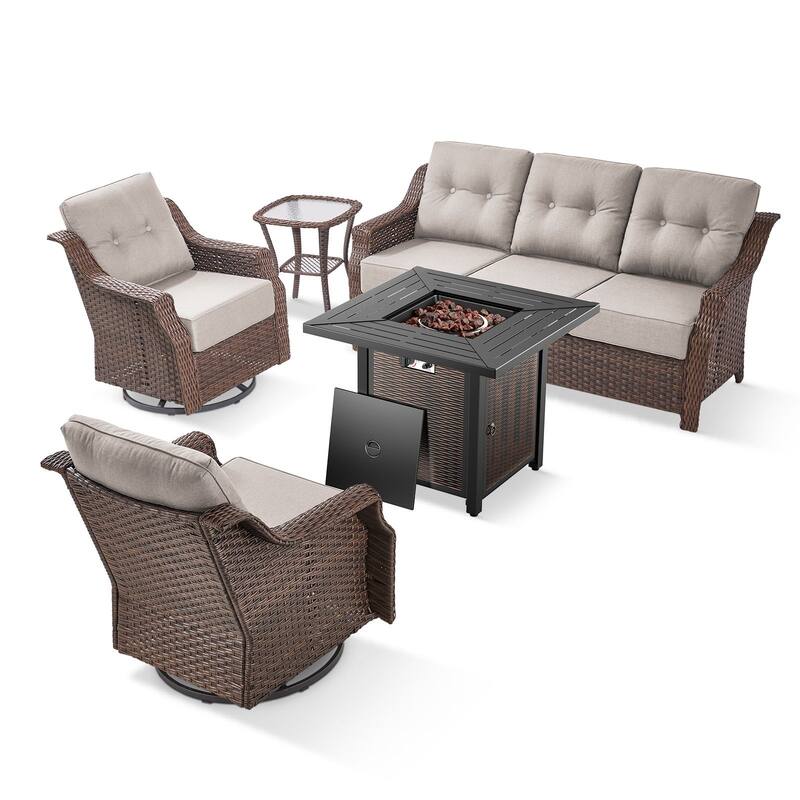 5-Piece Sofa Swivel Chairs with 30" Firepit Table