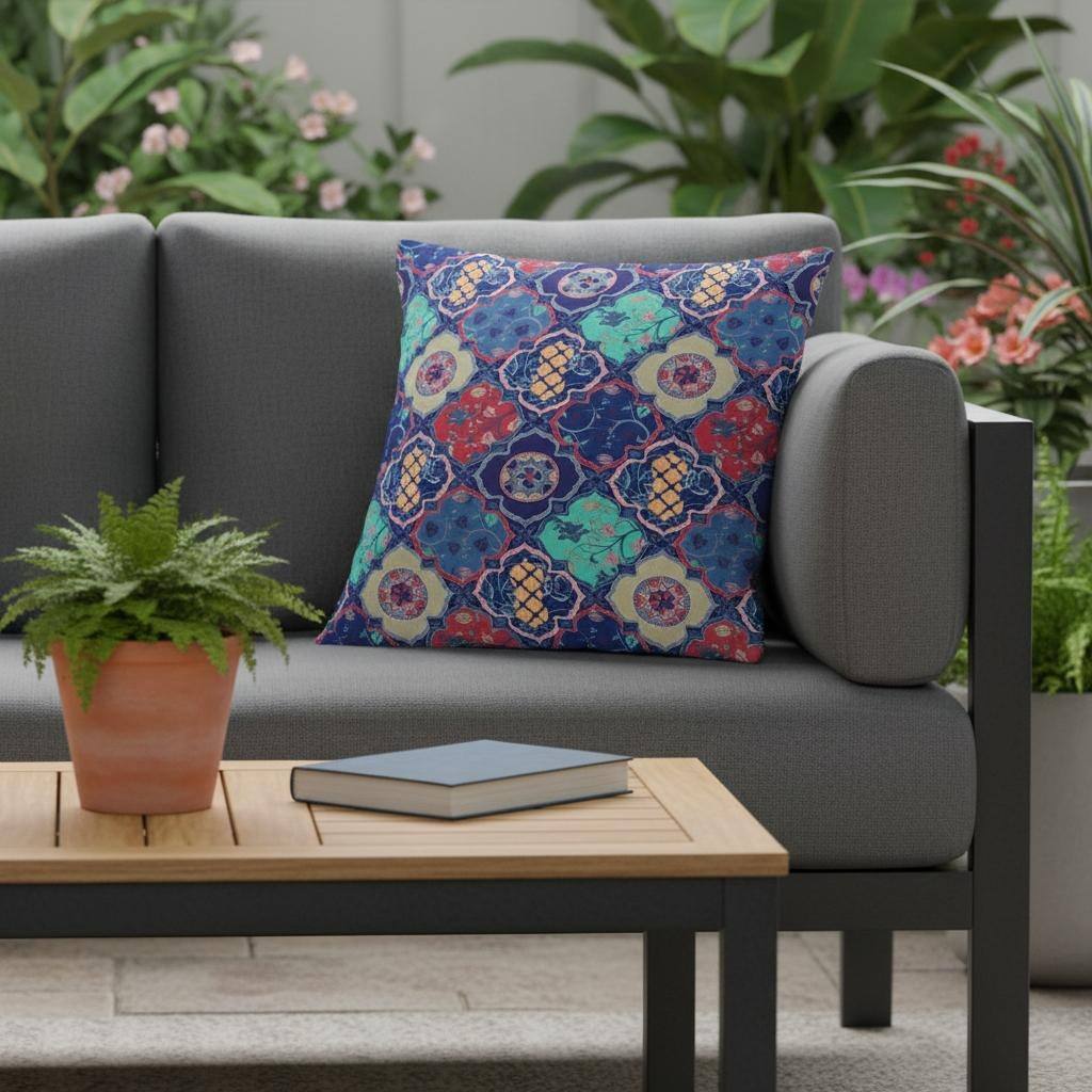 HomeRoots Set of Two 16" X 16" Blue and Green Blown Seam Floral Indoor Outdoor Throw Pillow - 16.00' X '16.00' X '5.00