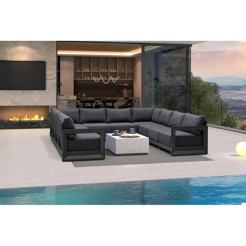 PURPLE LEAF Caesar U-Shaped Grey Outdoor Couch with 9.6" Thick for Yard Porch Deck Patio Conversation Sets - 10 Seats - U-shaped