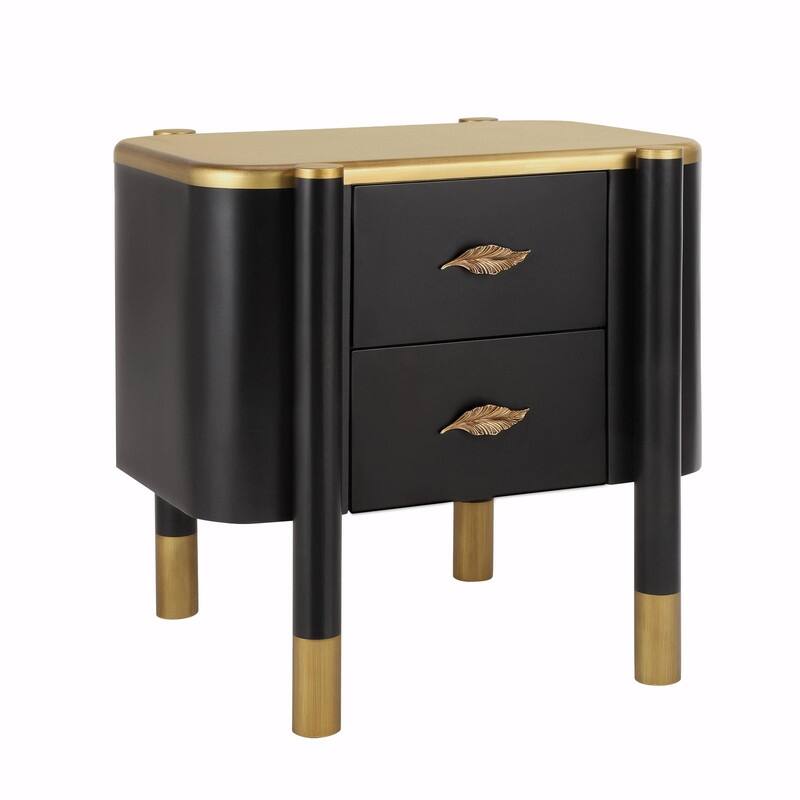 Contemporary Curved 2-Drawer Nightstand with Metal Feather Handles and Exposed Legs