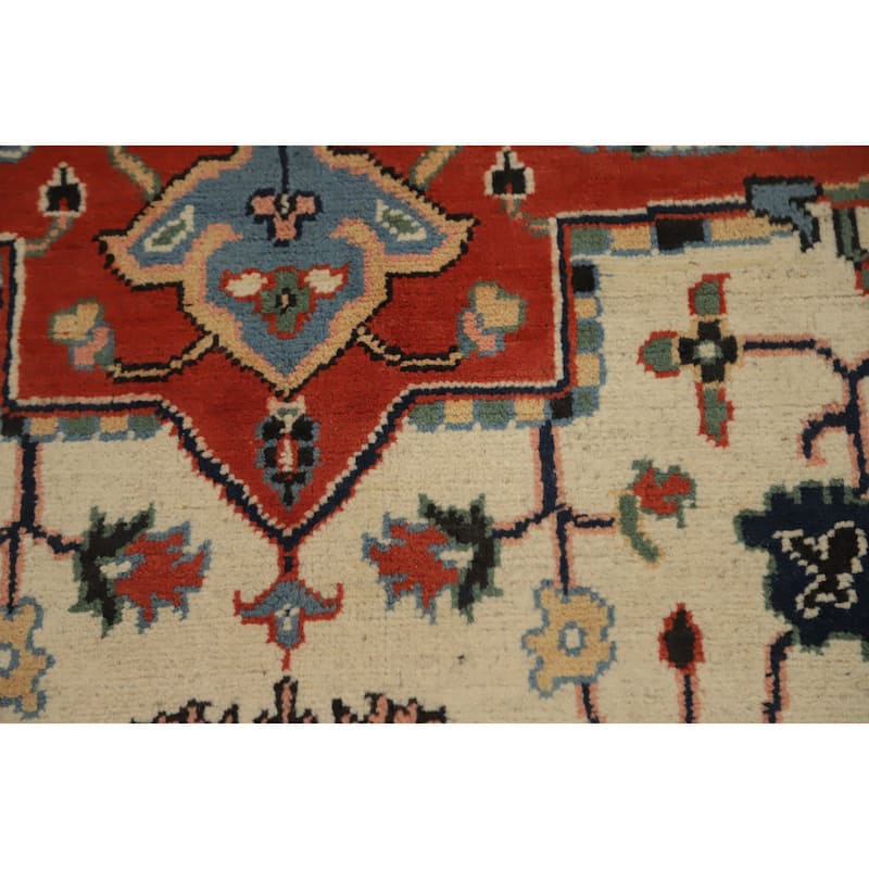 Hand Knotted Oriental 100% Wool Carpet Traditional Medallion Oranges & Rust Heriz (serapi) Area Rug - 8' 9'' X 6' 1''