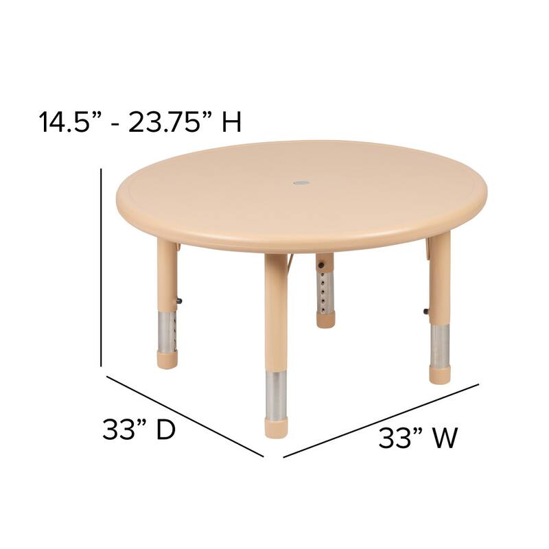 33" Round Plastic Height Adjustable Activity Table - School Table for 4