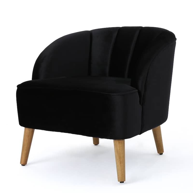 Roomfitters Modern Velvet Accent Chair, Upholstered Barrel Chair with Wooden Legs