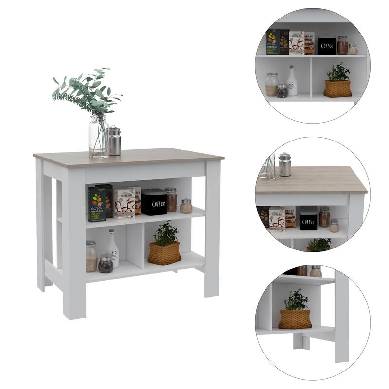 Kitchen Island,Storage Island, Four Legs, Three Shelves