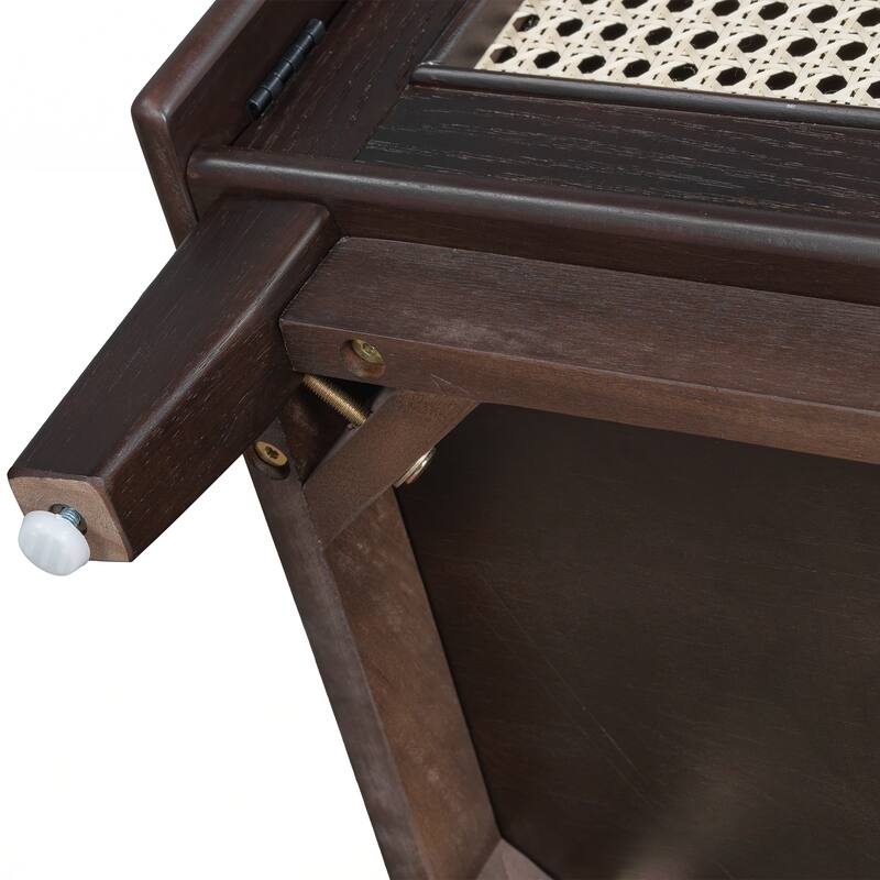 Rattan Entryway Bench with Storage, Cushioned Shoe Bench with Double Doors