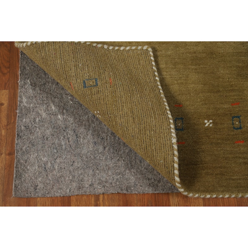 Green Tribal Gabbeh Indian Area Rug Hand-Knotted Oriental Wool Carpet - 5'0" x 7'9"