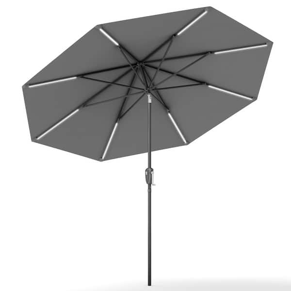 Shop Costway 9 Ft Patio Waterproof Solar Umbrella Led Light Tilt Tan Overstock 17756463
