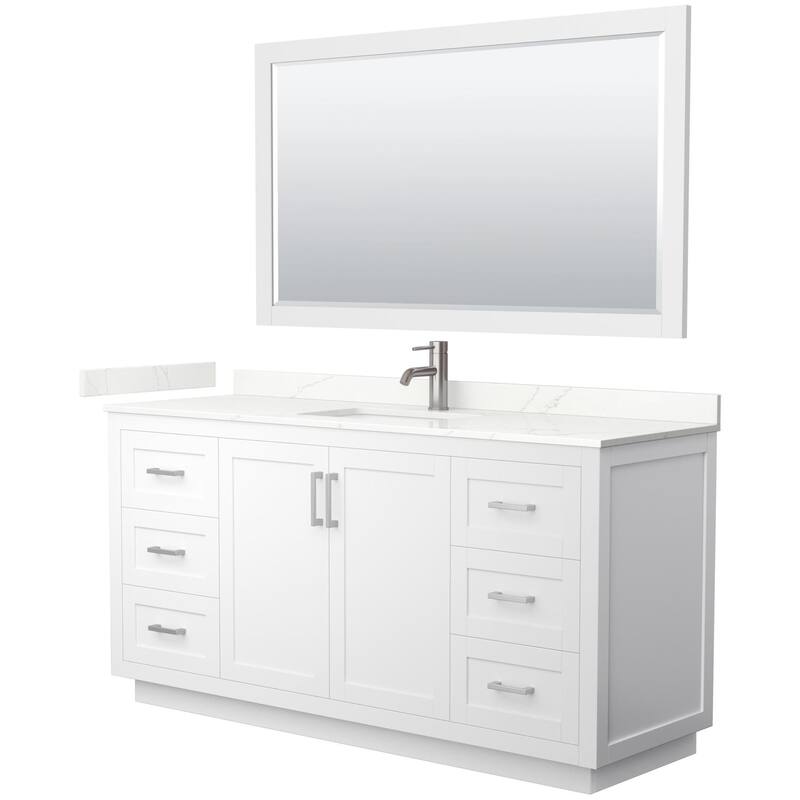 Wyndham Collection WCF292966S-QTZ-UNSM58 Miranda 66" Free Standing - White / Giotto Quartz Top / Brushed Nickel