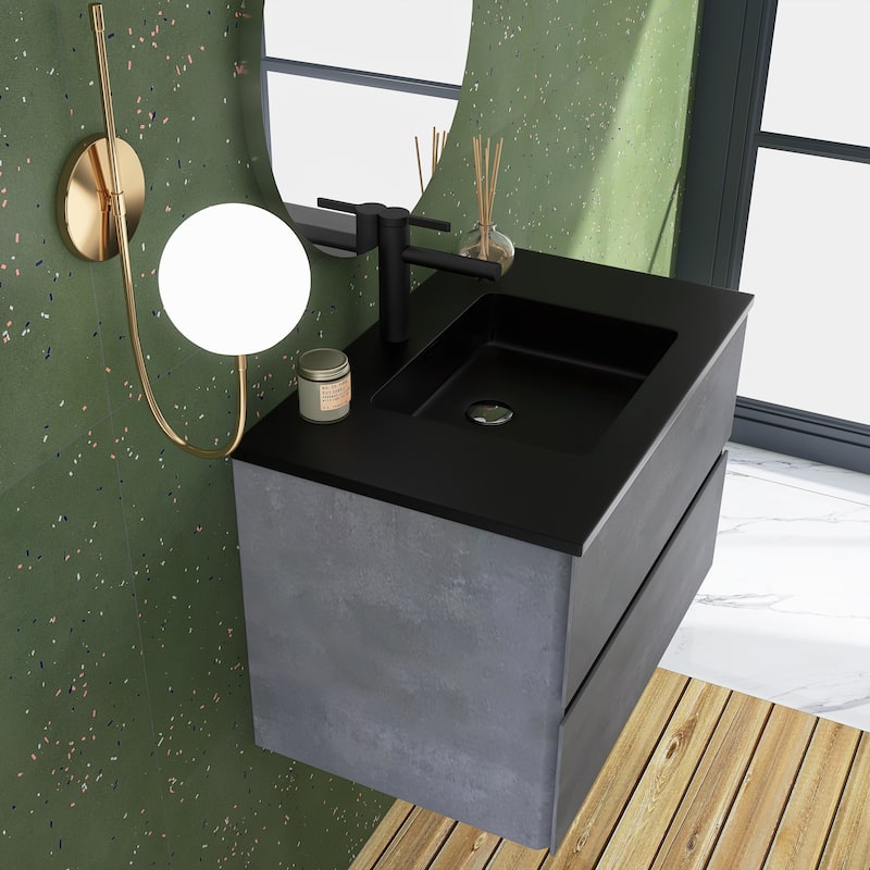 Bathroom Vanity in Cement Grey with Integrated Quartz Sand Top