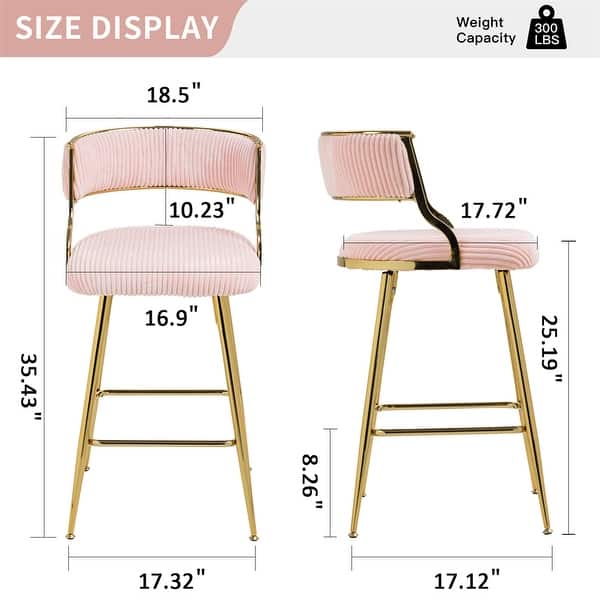 slide 2 of 10, 26'' Counter Height Bar Stools Corduroy Kitchen Island (Set of 2) Pink