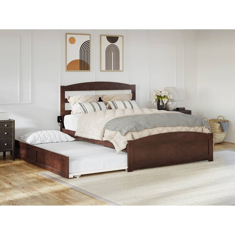 Warren Solid Wood Platform Bed with Footboard and Twin XL Trundle - Walnut - Queen