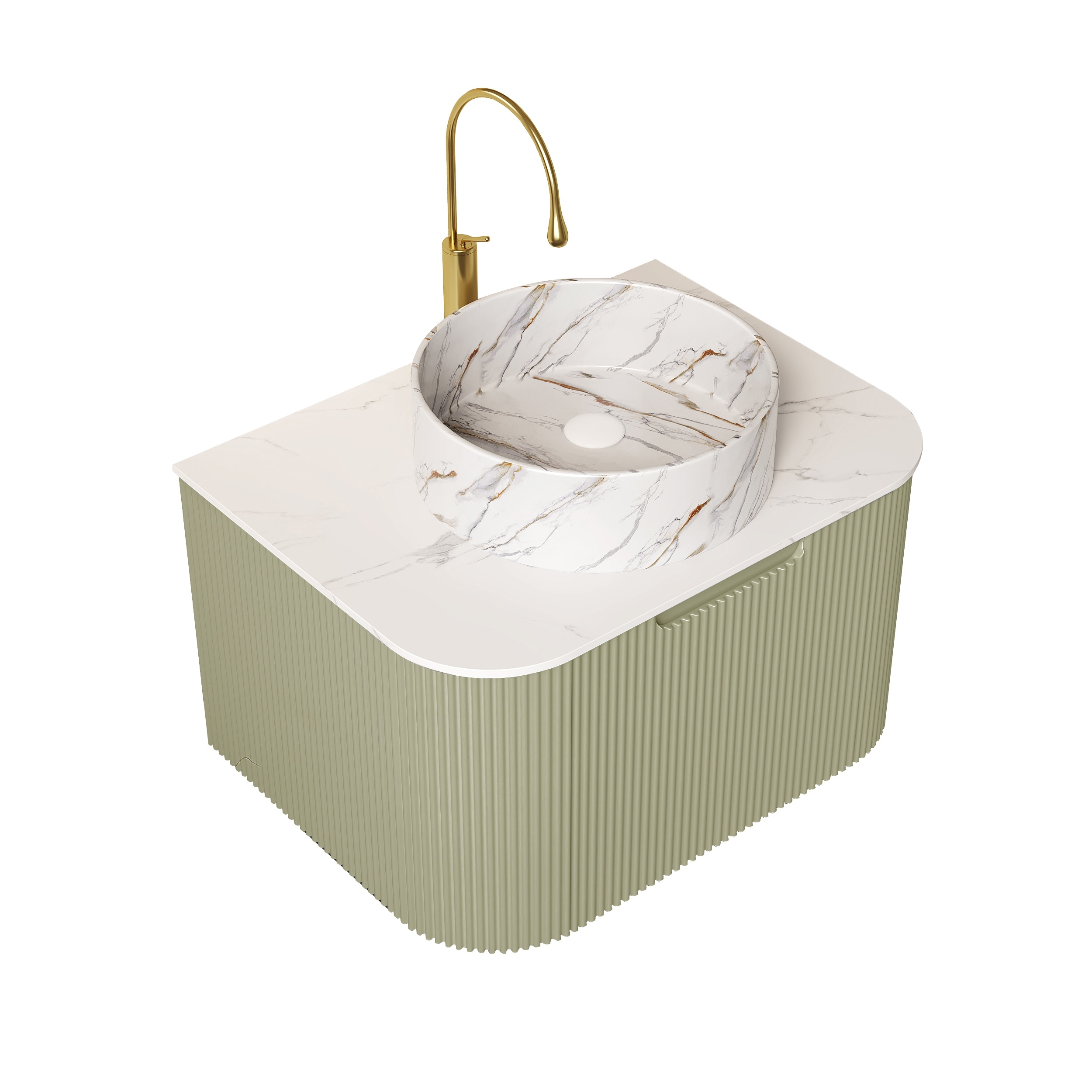 Floating Bathroom Vanity with Sink, Wall-Mounted Striped Bathroom Storage Cabinet with Drawer, Round Ceramic Basin