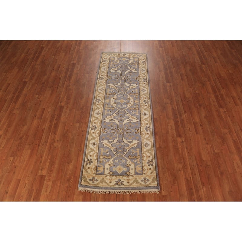 All-Over Oushak Indian Runner Rug Hand-Knotted Wool Carpet - 2'8"x 8'0"