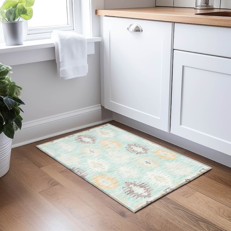 Machine Washable Indoor/ Outdoor Boho Tribal Chantille Rug