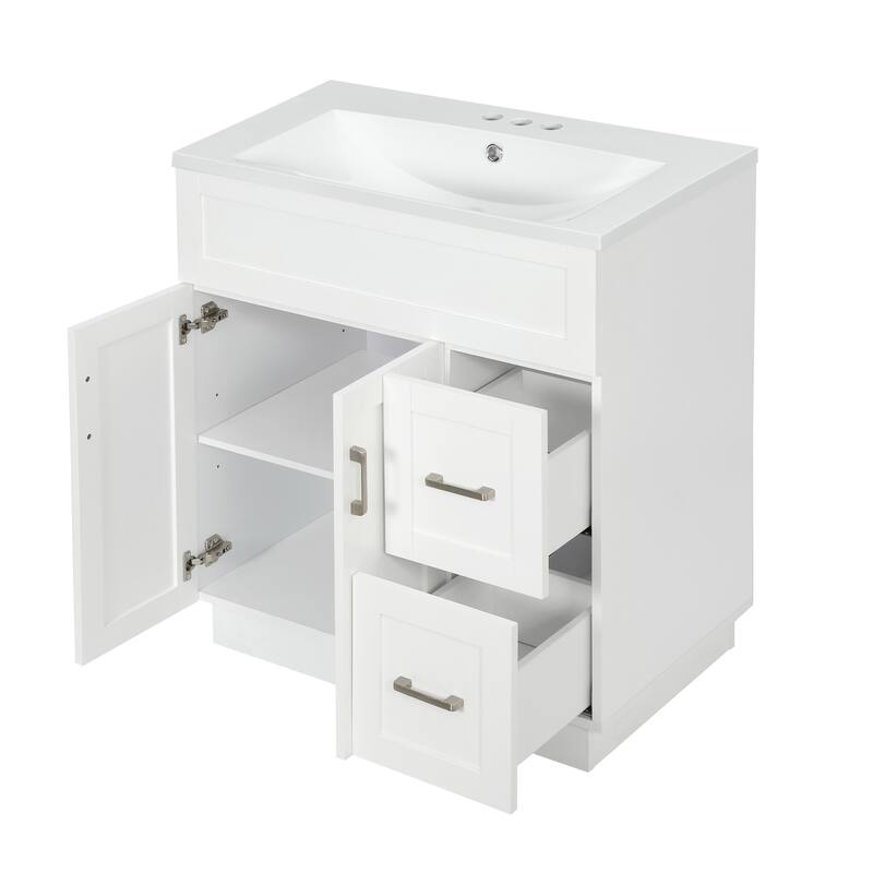 GDFStudio - Transitional Bathroom Vanity with Resin Sink, Adjustable Shelves, Soft-Close Doors & Hidden Drawers