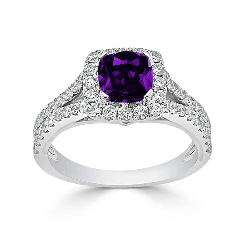 Auriya 1/2ct Cushion-cut Purple Amethyst Halo Diamond Engagement Ring 5/8ctw 14k Gold