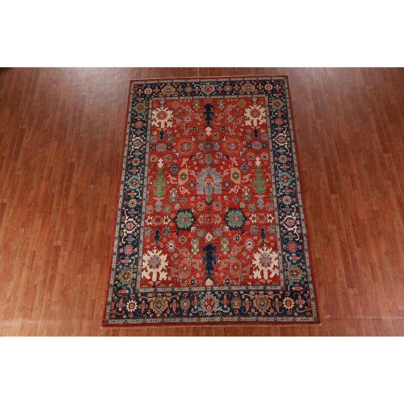 Vegetable Dye Floral Ziegler Rug Hand-Knotted Wool Carpet - 6'7"x 9'11"