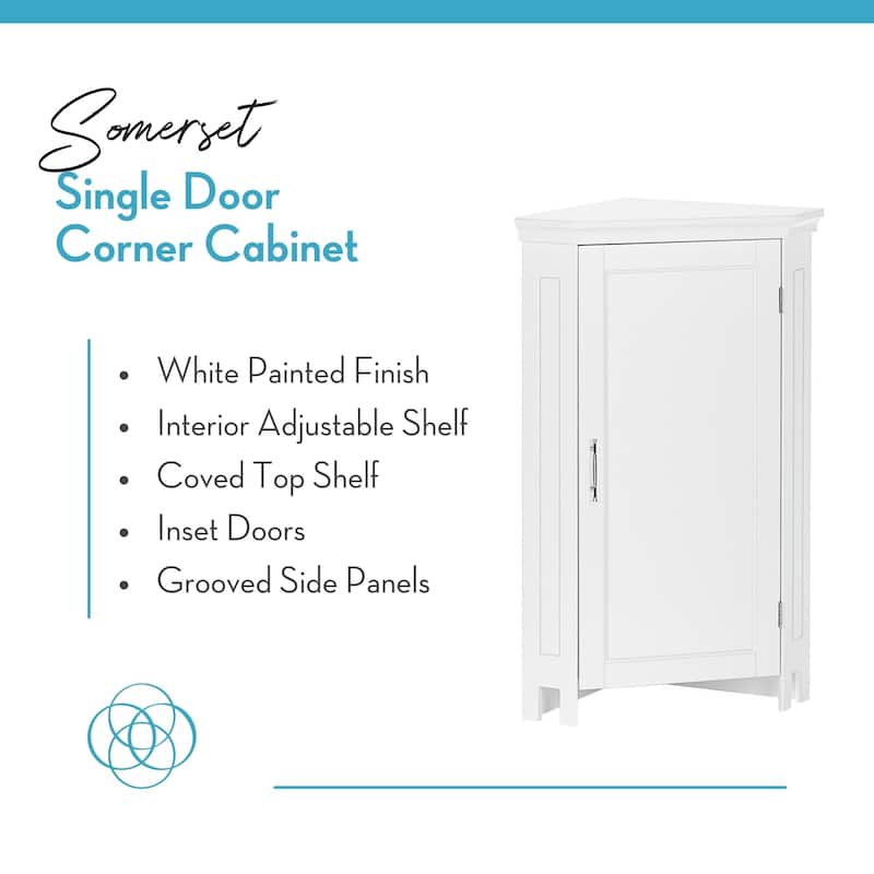RiverRidge Somerset Corner Floor Bathroom Storage Cabinet Organizer with Doors and an Adjustable Shelf - White