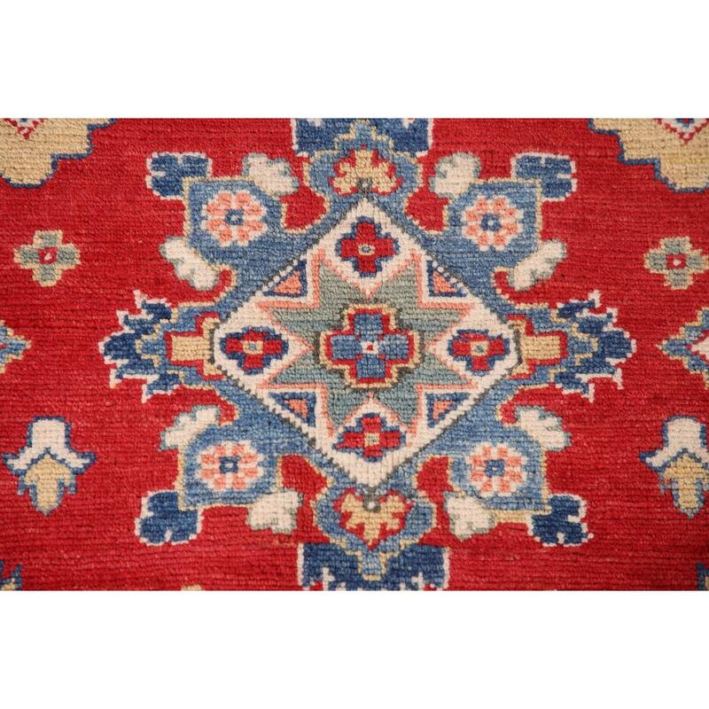 Red Traditional Kazak Area Rug Hand-Knotted Wool Carpet - 6'9" x 9'7"