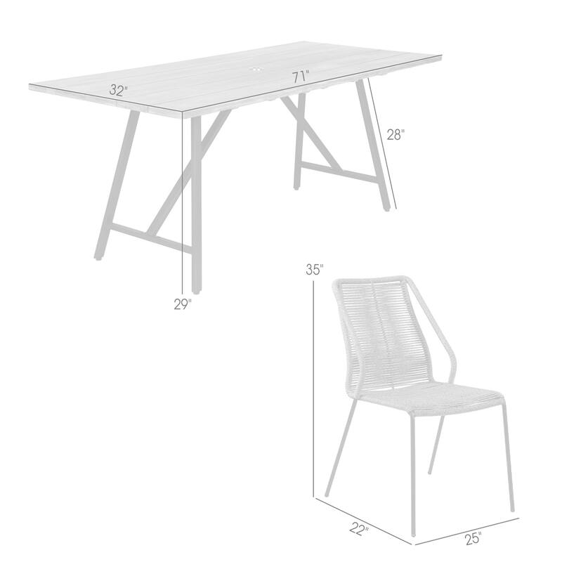 Modern 5 Piece Outdoor Dining Set - Eucalyptus Wood & Metal Patio Table with Rope Chairs