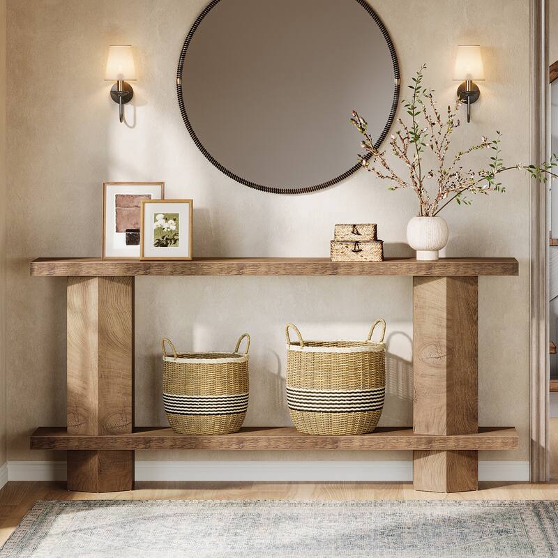 71-Inch Long Console Table for Entryway, 2-Tier Couch Table Behind Sofa - 11.81"D x 70.86"W x 31.5"H