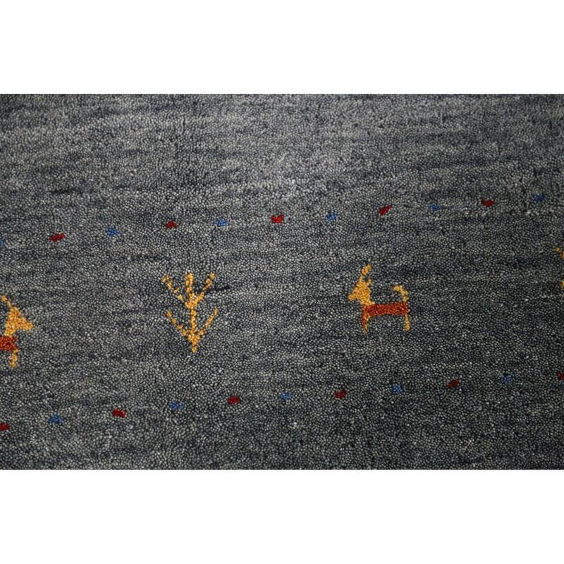 Hand Knotted Oriental 100% Wool Carpet Tribal Animal Pictorial Greys & Charcoal Gabbeh Area Rug - 7' 6'' X 5' 5''